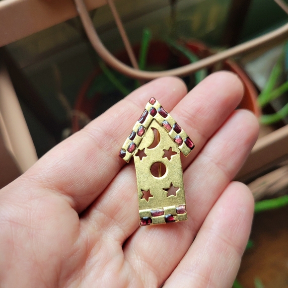 Vintage Danecraft Gold & Red Stone House Sun Moon Boucher Lapel Brooch Pin - Picture 5 of 9